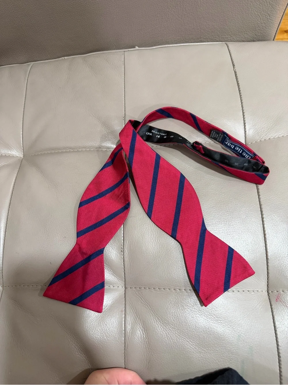 The Tie Bar Red & Navy Striped Adjustable Bow Tie Preppy Mens Formal Silk